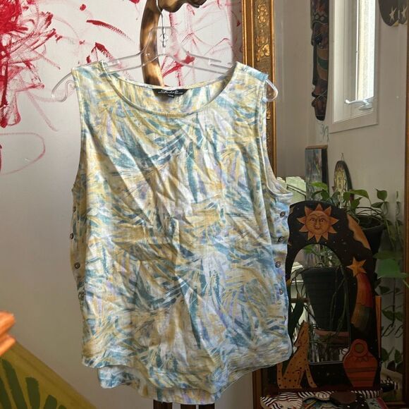 CHARLIE B Blue and Yellow Tropical Tank Top XL - Picture 1 of 16